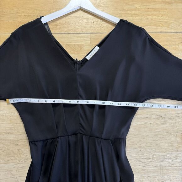 Milly Silk V Neck 3/4 Sleeve Pleated Belted Pant Jumpsuit Dressy Black Size 0 - Picture 14 of 16